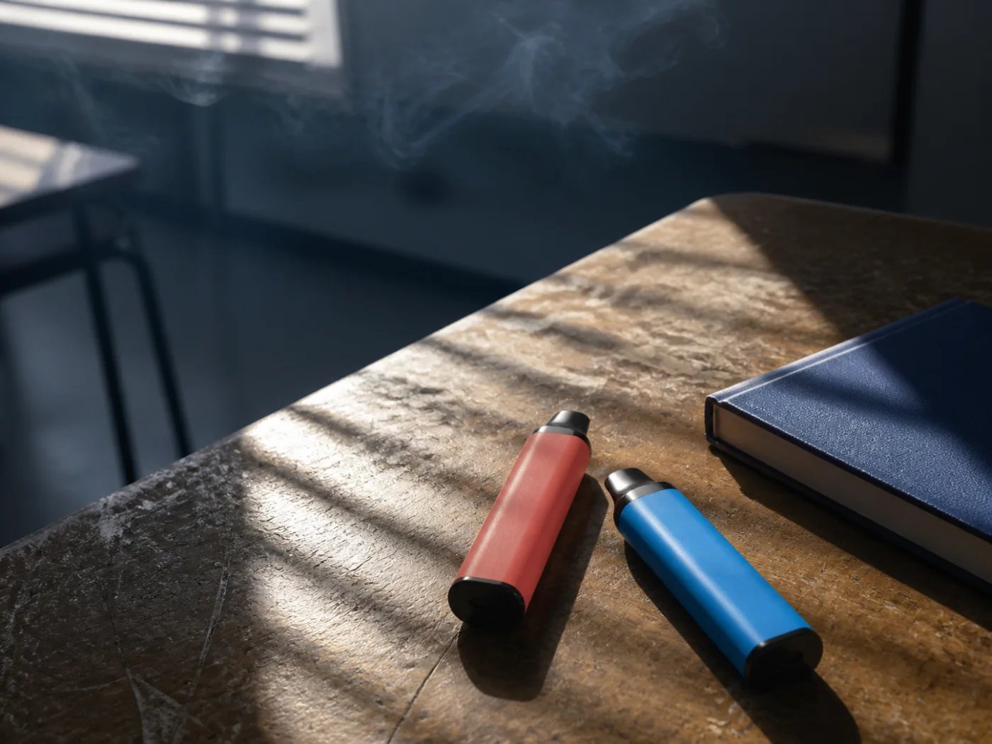 Dispositivos de vapeo sobre un pupitre escolar